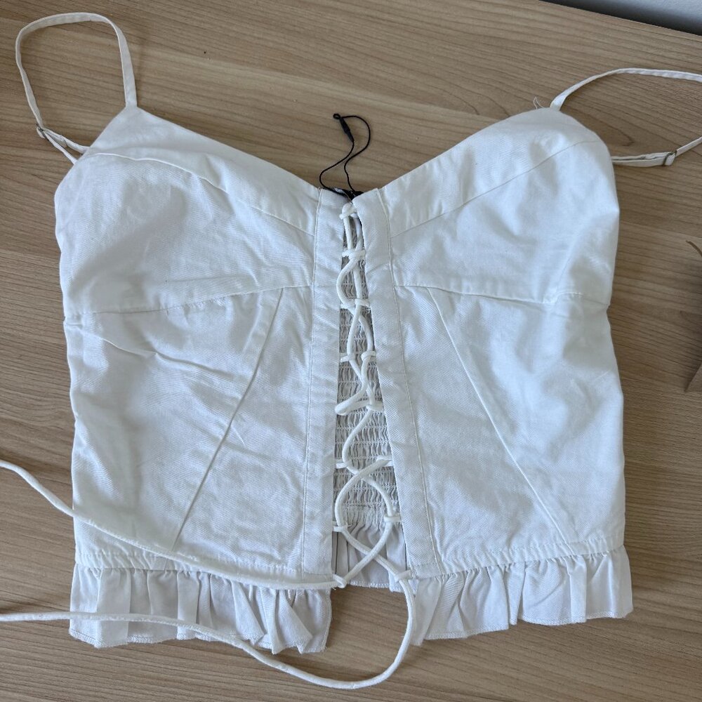 ZARA White Lace-Up Corset Top – Size XS